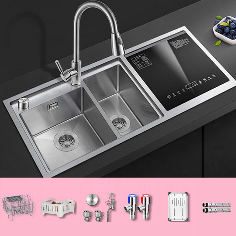 Classic Rectangle Sink Stainless Steel Drop-In Friction Resistant Sink for Kitchen Sink with Faucet Chrome Clearhalo 'Home Improvement' 'home_improvement' 'home_improvement_kitchen_sinks' 'Kitchen Remodel & Kitchen Fixtures' 'Kitchen Sinks & Faucet Components' 'Kitchen Sinks' 'kitchen_sinks' 6284846