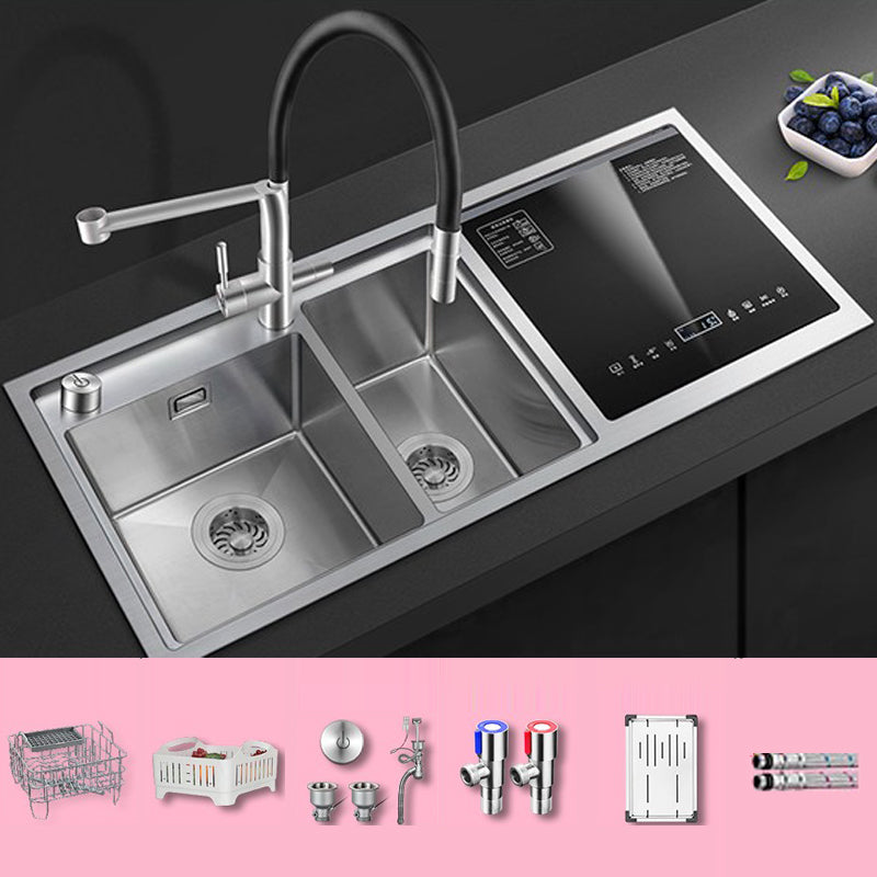 Classic Rectangle Sink Stainless Steel Drop-In Friction Resistant Sink for Kitchen Sink with Faucet Silver-Black Clearhalo 'Home Improvement' 'home_improvement' 'home_improvement_kitchen_sinks' 'Kitchen Remodel & Kitchen Fixtures' 'Kitchen Sinks & Faucet Components' 'Kitchen Sinks' 'kitchen_sinks' 6284850