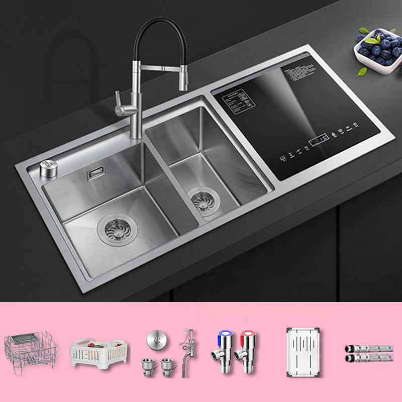 Classic Rectangle Sink Stainless Steel Drop-In Friction Resistant Sink for Kitchen Sink with Faucet Black-Silver Clearhalo 'Home Improvement' 'home_improvement' 'home_improvement_kitchen_sinks' 'Kitchen Remodel & Kitchen Fixtures' 'Kitchen Sinks & Faucet Components' 'Kitchen Sinks' 'kitchen_sinks' 6284853