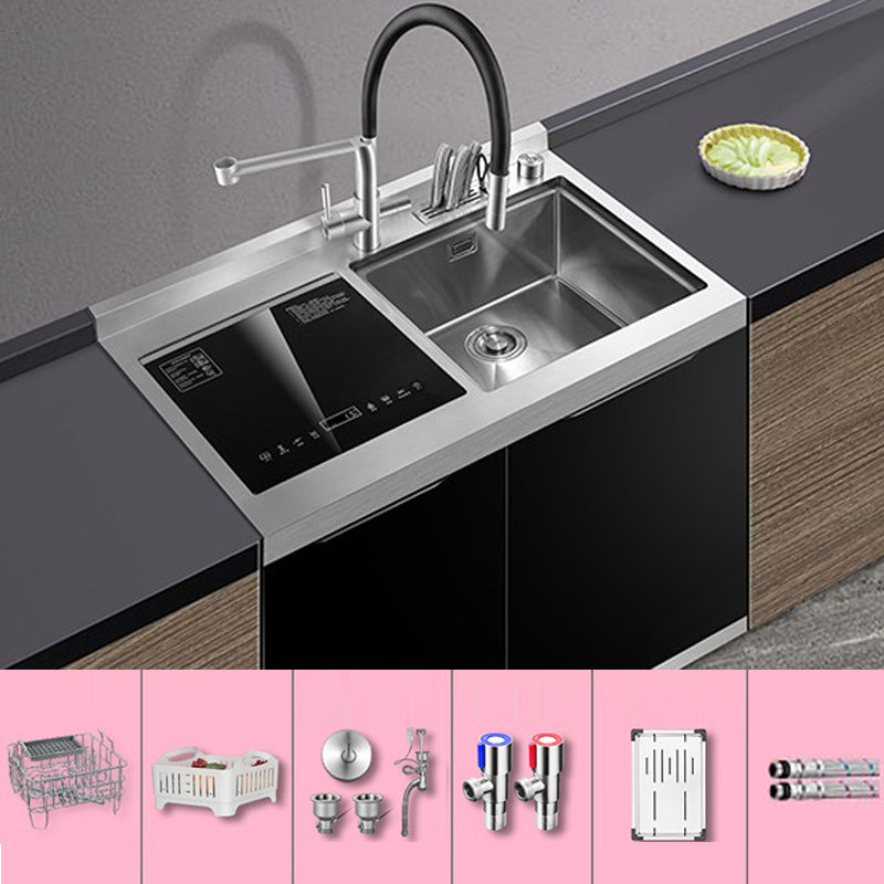 Classic Rectangle Kitchen Sink Stainless Steel Drop-In Friction Resistant Kitchen Sink Sink with Faucet Silver-Black Clearhalo 'Home Improvement' 'home_improvement' 'home_improvement_kitchen_sinks' 'Kitchen Remodel & Kitchen Fixtures' 'Kitchen Sinks & Faucet Components' 'Kitchen Sinks' 'kitchen_sinks' 6284875