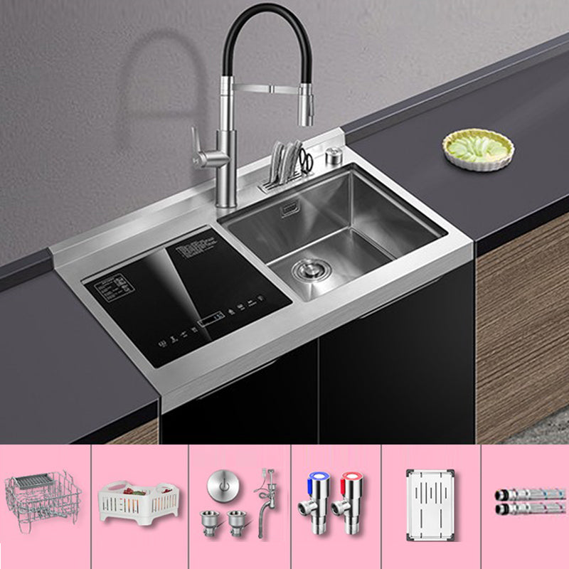 Classic Rectangle Kitchen Sink Stainless Steel Drop-In Friction Resistant Kitchen Sink Sink with Faucet Black-Silver Clearhalo 'Home Improvement' 'home_improvement' 'home_improvement_kitchen_sinks' 'Kitchen Remodel & Kitchen Fixtures' 'Kitchen Sinks & Faucet Components' 'Kitchen Sinks' 'kitchen_sinks' 6284876