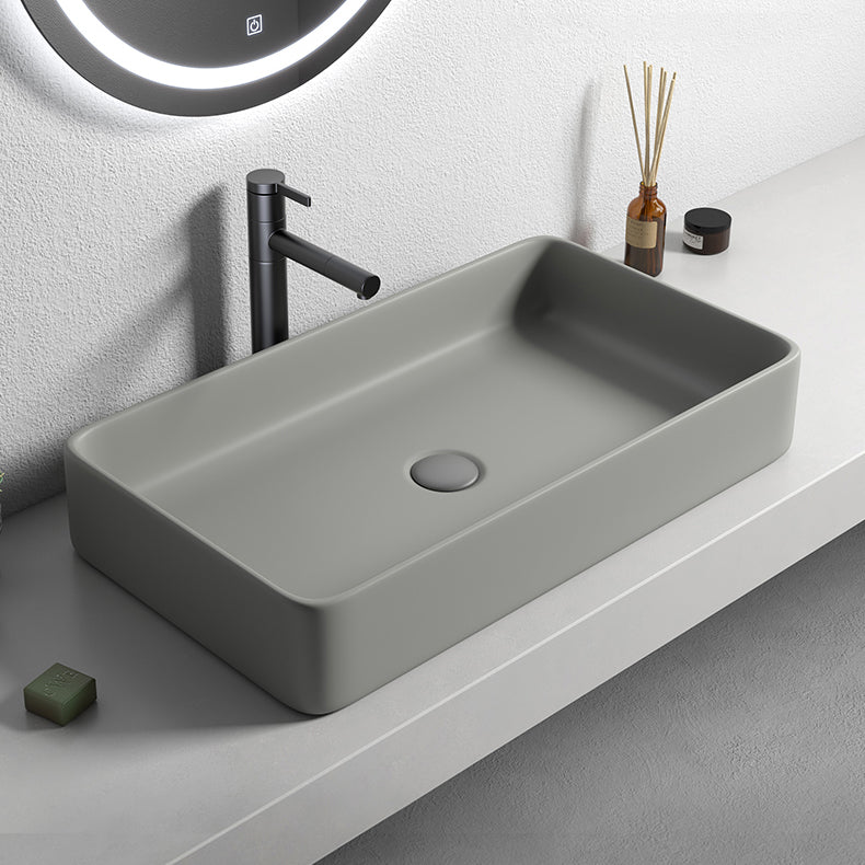 Contemporary Bathroom Sink Porcelain Rectangular Vessel Lavatory Sink with Pop-Up Drain Clearhalo 'Bathroom Remodel & Bathroom Fixtures' 'Bathroom Sinks & Faucet Components' 'Bathroom Sinks' 'bathroom_sink' 'Home Improvement' 'home_improvement' 'home_improvement_bathroom_sink' 6284962