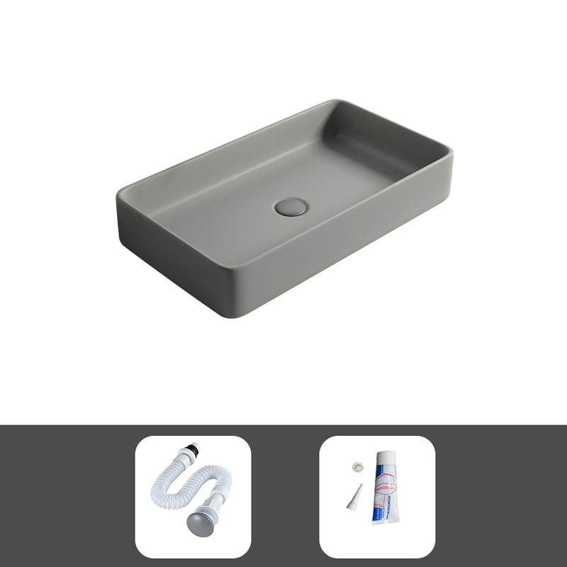 Contemporary Bathroom Sink Porcelain Rectangular Vessel Lavatory Sink with Pop-Up Drain 24"L x 13"W x 4"H Sink Clearhalo 'Bathroom Remodel & Bathroom Fixtures' 'Bathroom Sinks & Faucet Components' 'Bathroom Sinks' 'bathroom_sink' 'Home Improvement' 'home_improvement' 'home_improvement_bathroom_sink' 6284969