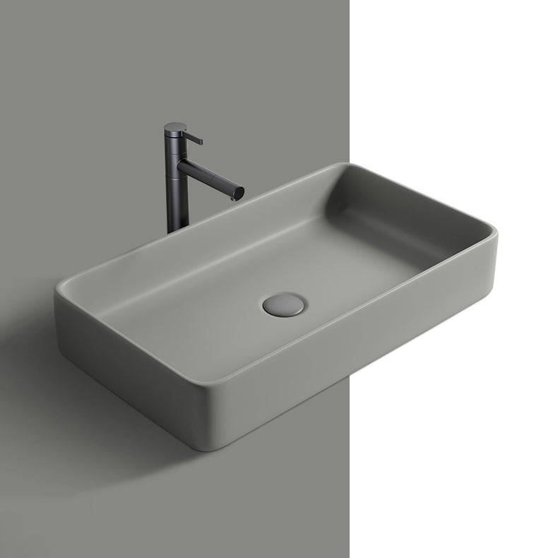 Contemporary Bathroom Sink Porcelain Rectangular Vessel Lavatory Sink with Pop-Up Drain Clearhalo 'Bathroom Remodel & Bathroom Fixtures' 'Bathroom Sinks & Faucet Components' 'Bathroom Sinks' 'bathroom_sink' 'Home Improvement' 'home_improvement' 'home_improvement_bathroom_sink' 6284970