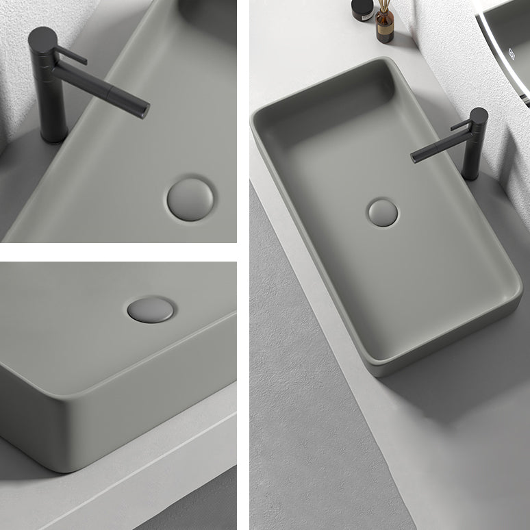Contemporary Bathroom Sink Porcelain Rectangular Vessel Lavatory Sink with Pop-Up Drain Clearhalo 'Bathroom Remodel & Bathroom Fixtures' 'Bathroom Sinks & Faucet Components' 'Bathroom Sinks' 'bathroom_sink' 'Home Improvement' 'home_improvement' 'home_improvement_bathroom_sink' 6284973