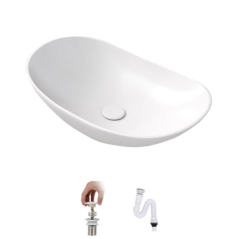Contemporary Bathroom Sink Porcelain Oval-Shape Vessel Lavatory Sink with Pop-Up Drain White Sink Clearhalo 'Bathroom Remodel & Bathroom Fixtures' 'Bathroom Sinks & Faucet Components' 'Bathroom Sinks' 'bathroom_sink' 'Home Improvement' 'home_improvement' 'home_improvement_bathroom_sink' 6284998