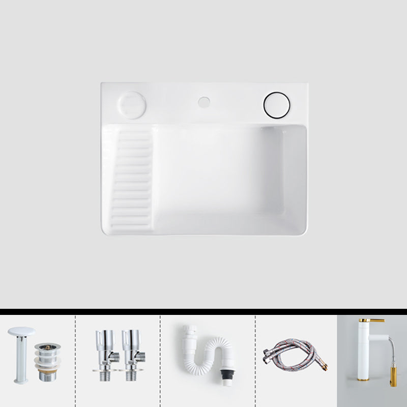 Modern Bathroom Sink Porcelain Rectangular Vessel Lavatory Sink with Pop-Up Drain White Washboard Included Sink with Faucet Clearhalo 'Bathroom Remodel & Bathroom Fixtures' 'Bathroom Sinks & Faucet Components' 'Bathroom Sinks' 'bathroom_sink' 'Home Improvement' 'home_improvement' 'home_improvement_bathroom_sink' 6285059