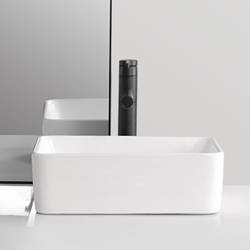 Contemporary Bathroom Sink Porcelain Solid Color Rectangular Vessel Bathroom Sink Clearhalo 'Bathroom Remodel & Bathroom Fixtures' 'Bathroom Sinks & Faucet Components' 'Bathroom Sinks' 'bathroom_sink' 'Home Improvement' 'home_improvement' 'home_improvement_bathroom_sink' 6285082