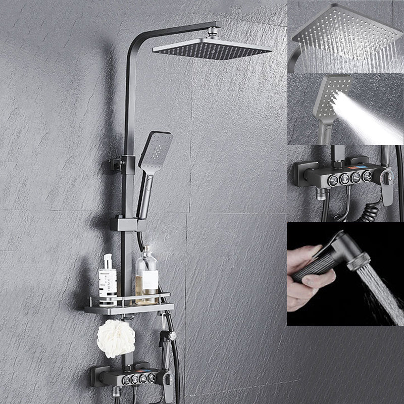 Modern Gray Shower Set 2 Shower Heads Shower System for Bathroom 4 Thermostatic Clearhalo 'Bathroom Remodel & Bathroom Fixtures' 'Home Improvement' 'home_improvement' 'home_improvement_shower_faucets' 'Shower Faucets & Systems' 'shower_faucets' 'Showers & Bathtubs Plumbing' 'Showers & Bathtubs' 6285223