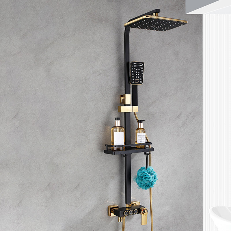 Contemporary Copper Shower System Wall Mounted Shower System with Hand Shower Gold-Black Thermostatic Clearhalo 'Bathroom Remodel & Bathroom Fixtures' 'Home Improvement' 'home_improvement' 'home_improvement_shower_faucets' 'Shower Faucets & Systems' 'shower_faucets' 'Showers & Bathtubs Plumbing' 'Showers & Bathtubs' 6285245