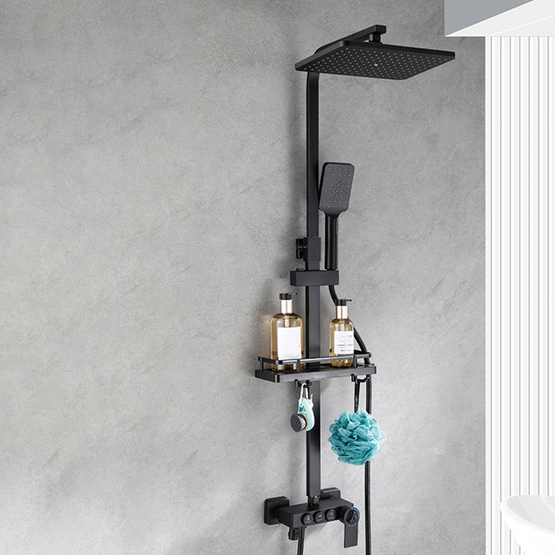 Contemporary Copper Shower System Wall Mounted Shower System with Hand Shower Matte Black Thermostatic Clearhalo 'Bathroom Remodel & Bathroom Fixtures' 'Home Improvement' 'home_improvement' 'home_improvement_shower_faucets' 'Shower Faucets & Systems' 'shower_faucets' 'Showers & Bathtubs Plumbing' 'Showers & Bathtubs' 6285246