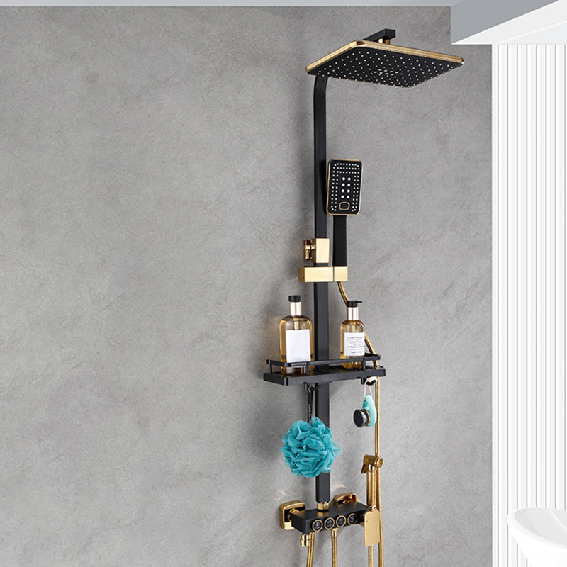 Contemporary Copper Shower System Wall Mounted Shower System with Hand Shower Black-Gold Currency Clearhalo 'Bathroom Remodel & Bathroom Fixtures' 'Home Improvement' 'home_improvement' 'home_improvement_shower_faucets' 'Shower Faucets & Systems' 'shower_faucets' 'Showers & Bathtubs Plumbing' 'Showers & Bathtubs' 6285249