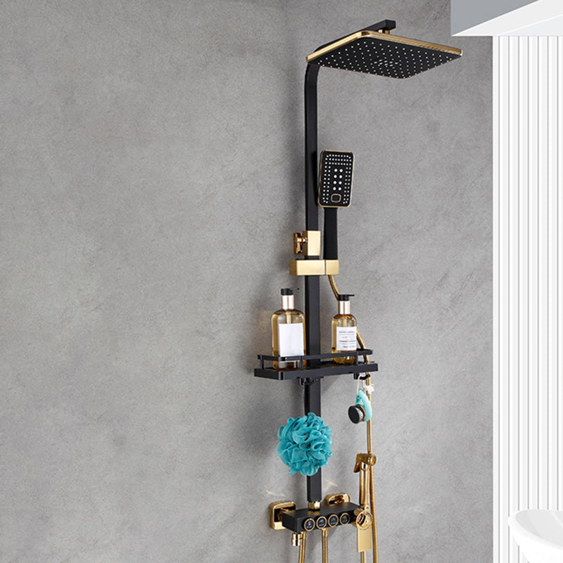 Contemporary Copper Shower System Wall Mounted Shower System with Hand Shower Black-Gold Thermostatic Clearhalo 'Bathroom Remodel & Bathroom Fixtures' 'Home Improvement' 'home_improvement' 'home_improvement_shower_faucets' 'Shower Faucets & Systems' 'shower_faucets' 'Showers & Bathtubs Plumbing' 'Showers & Bathtubs' 6285253