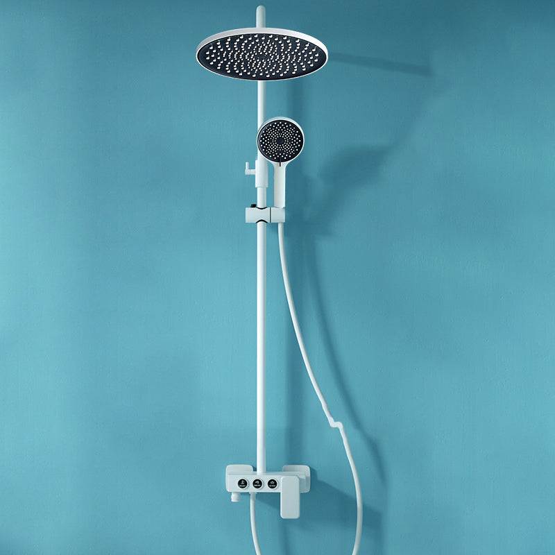 Contemporary Copper Shower System Wall Mounted Shower System with Hand Shower Matte White Currency Clearhalo 'Bathroom Remodel & Bathroom Fixtures' 'Home Improvement' 'home_improvement' 'home_improvement_shower_faucets' 'Shower Faucets & Systems' 'shower_faucets' 'Showers & Bathtubs Plumbing' 'Showers & Bathtubs' 6285261