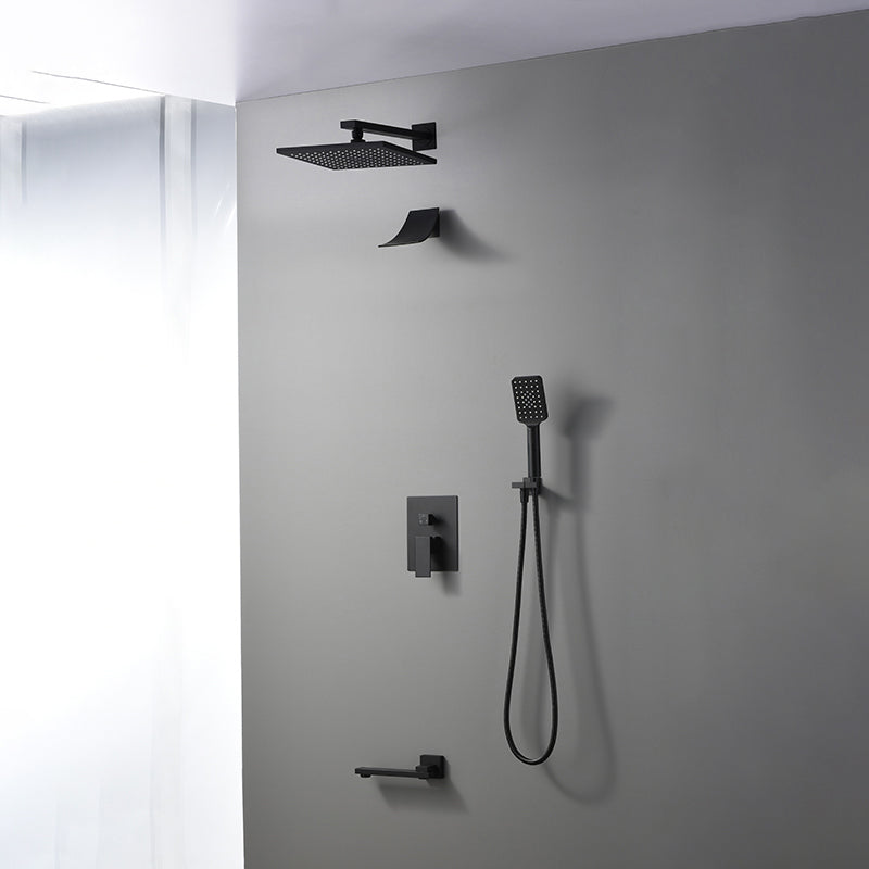 Square Black Spot Resist Shower Faucet Shower Arm Shower with Handheld Shower Head 10"L x 10"W Wall Mount 4 Clearhalo 'Bathroom Remodel & Bathroom Fixtures' 'Home Improvement' 'home_improvement' 'home_improvement_shower_faucets' 'Shower Faucets & Systems' 'shower_faucets' 'Showers & Bathtubs Plumbing' 'Showers & Bathtubs' 6285285