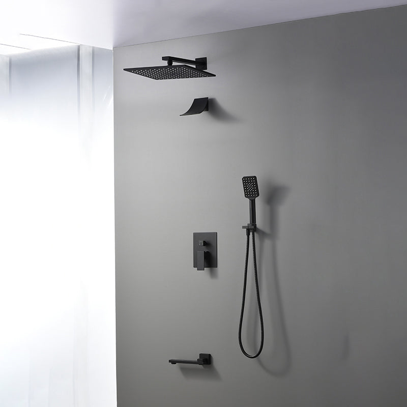 Square Black Spot Resist Shower Faucet Shower Arm Shower with Handheld Shower Head 12"L x 12"W Wall Mount 4 Clearhalo 'Bathroom Remodel & Bathroom Fixtures' 'Home Improvement' 'home_improvement' 'home_improvement_shower_faucets' 'Shower Faucets & Systems' 'shower_faucets' 'Showers & Bathtubs Plumbing' 'Showers & Bathtubs' 6285287