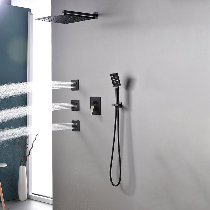 Square Black Spot Resist Shower Faucet Shower Arm Shower with Handheld Shower Head 12"L x 12"W Wall Mount 5 Clearhalo 'Bathroom Remodel & Bathroom Fixtures' 'Home Improvement' 'home_improvement' 'home_improvement_shower_faucets' 'Shower Faucets & Systems' 'shower_faucets' 'Showers & Bathtubs Plumbing' 'Showers & Bathtubs' 6285292