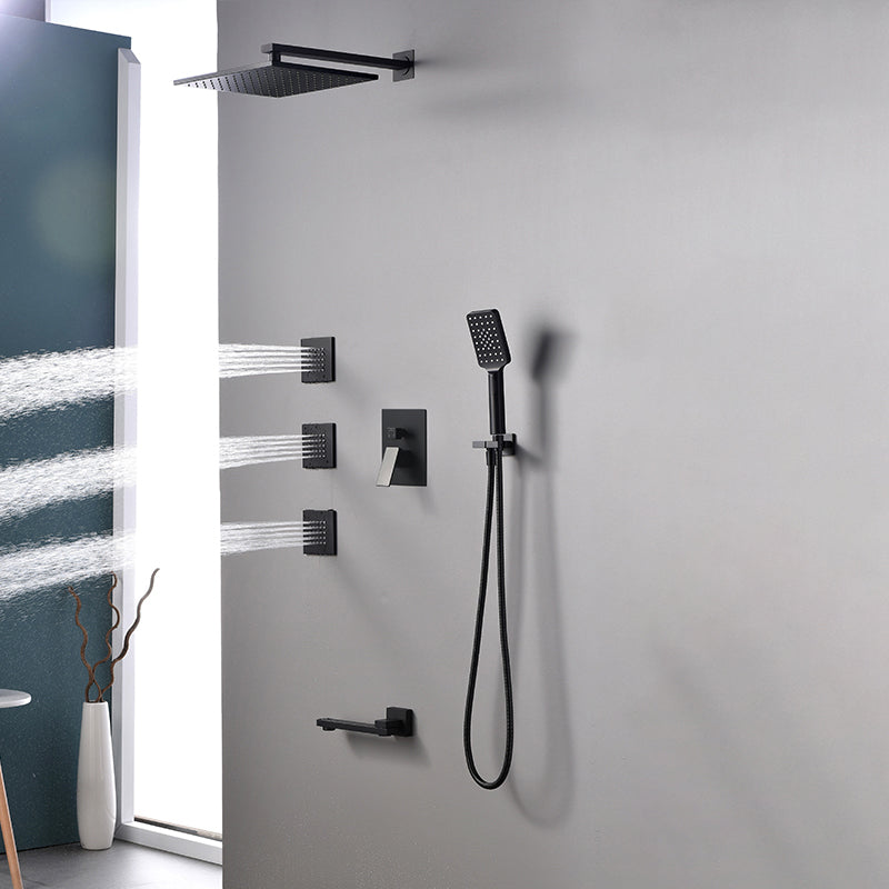 Square Black Spot Resist Shower Faucet Shower Arm Shower with Handheld Shower Head 10"L x 10"W Wall Mount 6 Clearhalo 'Bathroom Remodel & Bathroom Fixtures' 'Home Improvement' 'home_improvement' 'home_improvement_shower_faucets' 'Shower Faucets & Systems' 'shower_faucets' 'Showers & Bathtubs Plumbing' 'Showers & Bathtubs' 6285293