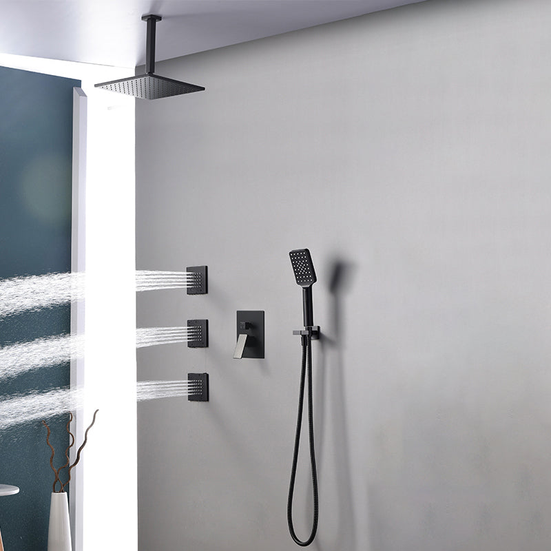 Square Black Spot Resist Shower Faucet Shower Arm Shower with Handheld Shower Head 10"L x 10"W Flush Mount 5 Clearhalo 'Bathroom Remodel & Bathroom Fixtures' 'Home Improvement' 'home_improvement' 'home_improvement_shower_faucets' 'Shower Faucets & Systems' 'shower_faucets' 'Showers & Bathtubs Plumbing' 'Showers & Bathtubs' 6285308