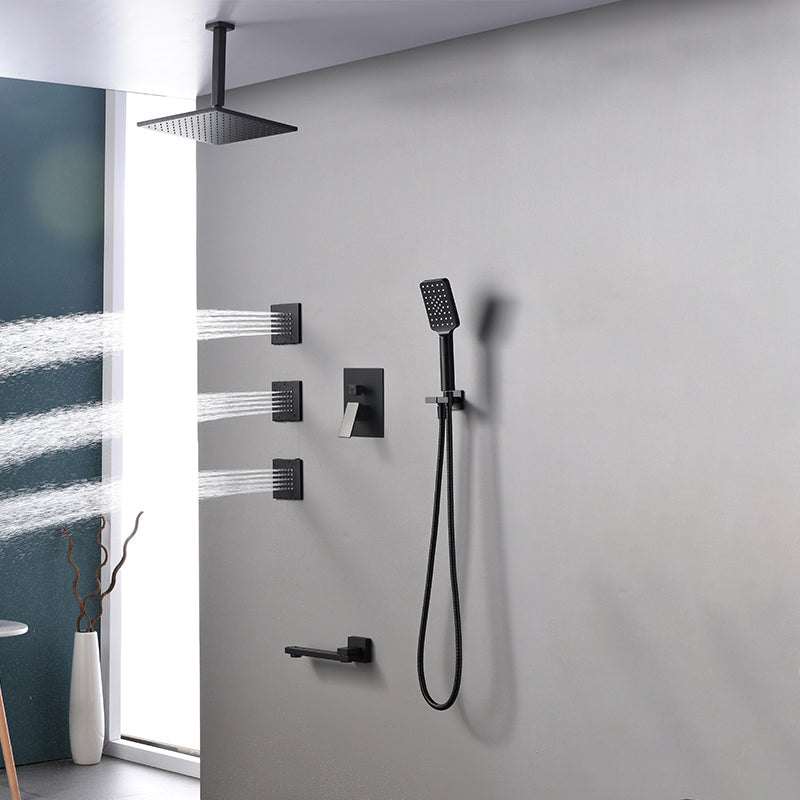 Square Black Spot Resist Shower Faucet Shower Arm Shower with Handheld Shower Head 10"L x 10"W Flush Mount 6 Clearhalo 'Bathroom Remodel & Bathroom Fixtures' 'Home Improvement' 'home_improvement' 'home_improvement_shower_faucets' 'Shower Faucets & Systems' 'shower_faucets' 'Showers & Bathtubs Plumbing' 'Showers & Bathtubs' 6285310