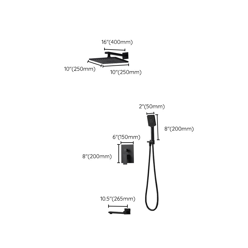 Square Black Spot Resist Shower Faucet Shower Arm Shower with Handheld Shower Head Clearhalo 'Bathroom Remodel & Bathroom Fixtures' 'Home Improvement' 'home_improvement' 'home_improvement_shower_faucets' 'Shower Faucets & Systems' 'shower_faucets' 'Showers & Bathtubs Plumbing' 'Showers & Bathtubs' 6285314