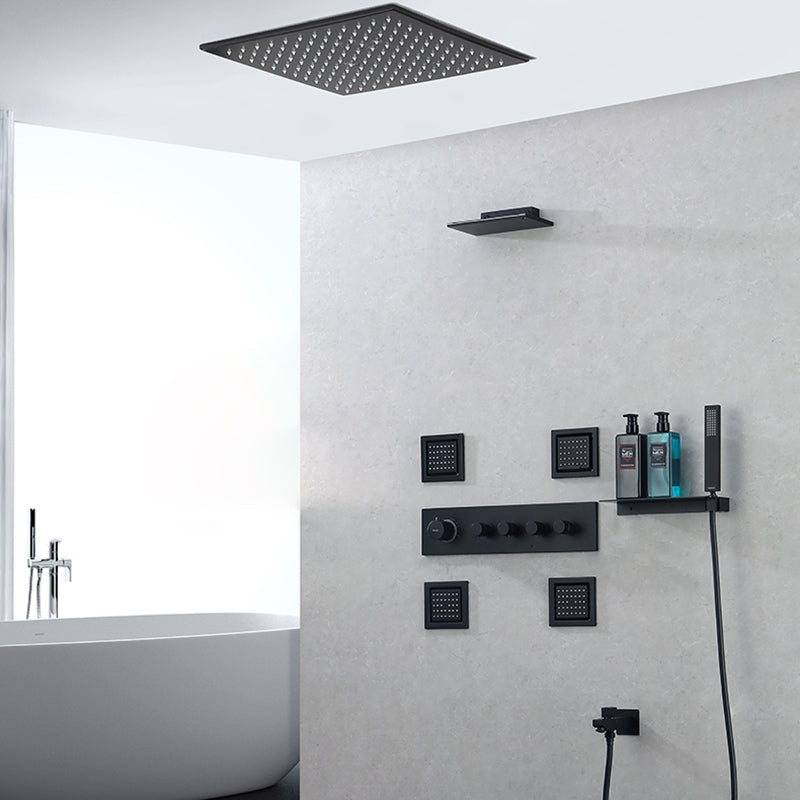 Modern Shower Faucet Adjustable Water Flow Rain Shower Head Shower System in Black Clearhalo 'Bathroom Remodel & Bathroom Fixtures' 'Home Improvement' 'home_improvement' 'home_improvement_shower_faucets' 'Shower Faucets & Systems' 'shower_faucets' 'Showers & Bathtubs Plumbing' 'Showers & Bathtubs' 6285334