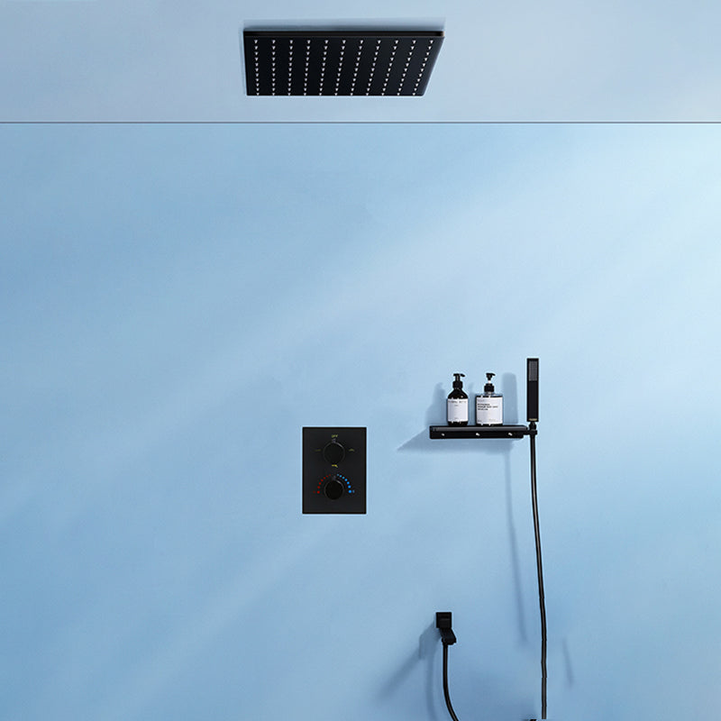 Modern Shower Faucet Adjustable Water Flow Rain Shower Head Shower System in Black 16"L x 16"W 3 Thermostatic Clearhalo 'Bathroom Remodel & Bathroom Fixtures' 'Home Improvement' 'home_improvement' 'home_improvement_shower_faucets' 'Shower Faucets & Systems' 'shower_faucets' 'Showers & Bathtubs Plumbing' 'Showers & Bathtubs' 6285336