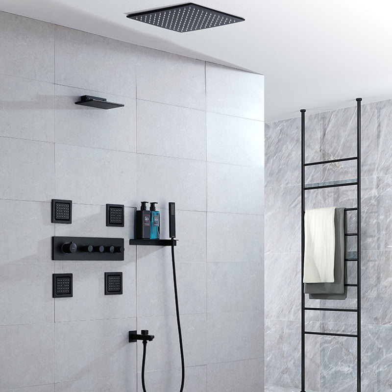 Modern Shower Faucet Adjustable Water Flow Rain Shower Head Shower System in Black Clearhalo 'Bathroom Remodel & Bathroom Fixtures' 'Home Improvement' 'home_improvement' 'home_improvement_shower_faucets' 'Shower Faucets & Systems' 'shower_faucets' 'Showers & Bathtubs Plumbing' 'Showers & Bathtubs' 6285337