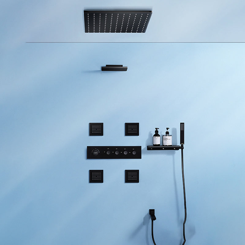 Modern Shower Faucet Adjustable Water Flow Rain Shower Head Shower System in Black 16"L x 16"W 5 Thermostatic Clearhalo 'Bathroom Remodel & Bathroom Fixtures' 'Home Improvement' 'home_improvement' 'home_improvement_shower_faucets' 'Shower Faucets & Systems' 'shower_faucets' 'Showers & Bathtubs Plumbing' 'Showers & Bathtubs' 6285360