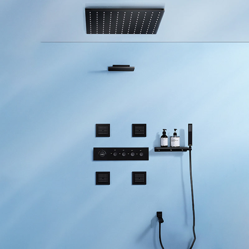 Modern Shower Faucet Adjustable Water Flow Rain Shower Head Shower System in Black 20"L x 20"W 5 Thermostatic Clearhalo 'Bathroom Remodel & Bathroom Fixtures' 'Home Improvement' 'home_improvement' 'home_improvement_shower_faucets' 'Shower Faucets & Systems' 'shower_faucets' 'Showers & Bathtubs Plumbing' 'Showers & Bathtubs' 6285363