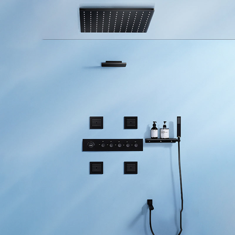 Modern Shower Faucet Adjustable Water Flow Rain Shower Head Shower System in Black 20"L x 20"W 5 Temperature Control Clearhalo 'Bathroom Remodel & Bathroom Fixtures' 'Home Improvement' 'home_improvement' 'home_improvement_shower_faucets' 'Shower Faucets & Systems' 'shower_faucets' 'Showers & Bathtubs Plumbing' 'Showers & Bathtubs' 6285366