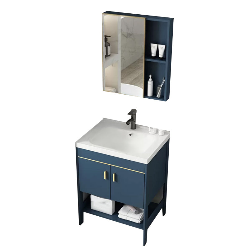 Glam Sink Vanity Stainless Steel Standalone Cabinet and Shelving Included Vanity Set Vanity & Faucet & Mirror Cabinet 24"L x 15.7"W x 31.9"H Smart Control Not Included Clearhalo 'Bathroom Remodel & Bathroom Fixtures' 'Bathroom Vanities' 'bathroom_vanities' 'Home Improvement' 'home_improvement' 'home_improvement_bathroom_vanities' 6286465