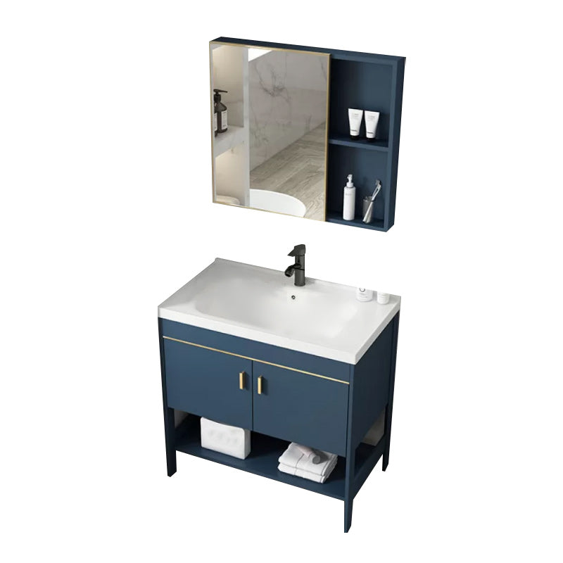 Glam Sink Vanity Stainless Steel Standalone Cabinet and Shelving Included Vanity Set Vanity & Faucet & Mirror Cabinet 28"L x 18.9"W x 31.9"H Smart Control Not Included Clearhalo 'Bathroom Remodel & Bathroom Fixtures' 'Bathroom Vanities' 'bathroom_vanities' 'Home Improvement' 'home_improvement' 'home_improvement_bathroom_vanities' 6286466