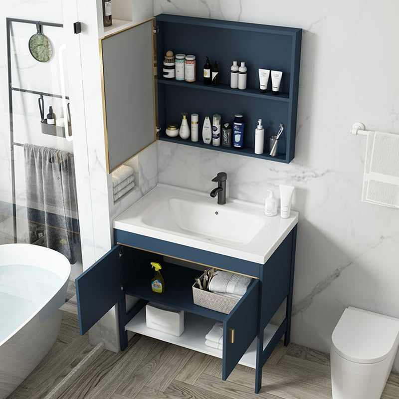 Glam Sink Vanity Stainless Steel Standalone Cabinet and Shelving Included Vanity Set Clearhalo 'Bathroom Remodel & Bathroom Fixtures' 'Bathroom Vanities' 'bathroom_vanities' 'Home Improvement' 'home_improvement' 'home_improvement_bathroom_vanities' 6286468