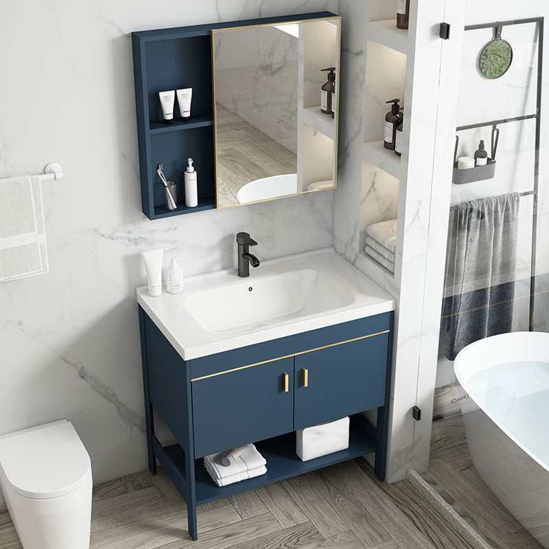 Glam Sink Vanity Stainless Steel Standalone Cabinet and Shelving Included Vanity Set Clearhalo 'Bathroom Remodel & Bathroom Fixtures' 'Bathroom Vanities' 'bathroom_vanities' 'Home Improvement' 'home_improvement' 'home_improvement_bathroom_vanities' 6286470