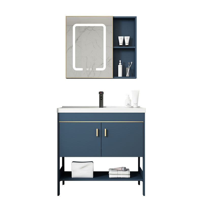 Glam Sink Vanity Stainless Steel Standalone Cabinet and Shelving Included Vanity Set Clearhalo 'Bathroom Remodel & Bathroom Fixtures' 'Bathroom Vanities' 'bathroom_vanities' 'Home Improvement' 'home_improvement' 'home_improvement_bathroom_vanities' 6286472
