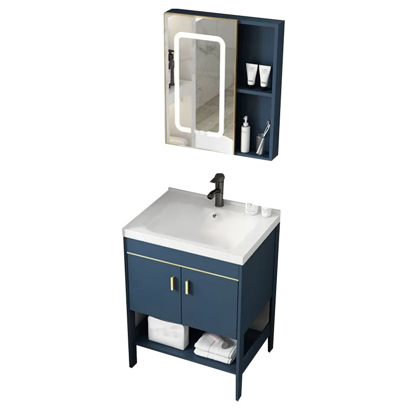 Glam Sink Vanity Stainless Steel Standalone Cabinet and Shelving Included Vanity Set Vanity & Faucet & Mirror Cabinet 24"L x 15.7"W x 31.9"H Smart Control Included Clearhalo 'Bathroom Remodel & Bathroom Fixtures' 'Bathroom Vanities' 'bathroom_vanities' 'Home Improvement' 'home_improvement' 'home_improvement_bathroom_vanities' 6286475