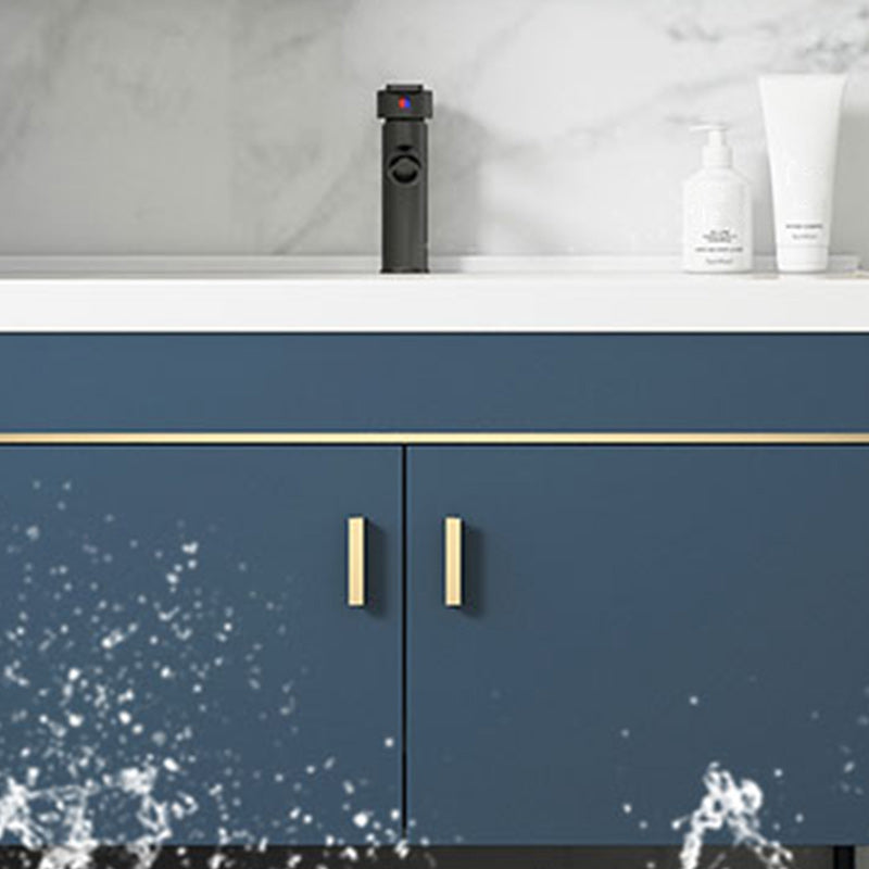 Glam Sink Vanity Stainless Steel Standalone Cabinet and Shelving Included Vanity Set Clearhalo 'Bathroom Remodel & Bathroom Fixtures' 'Bathroom Vanities' 'bathroom_vanities' 'Home Improvement' 'home_improvement' 'home_improvement_bathroom_vanities' 6286476