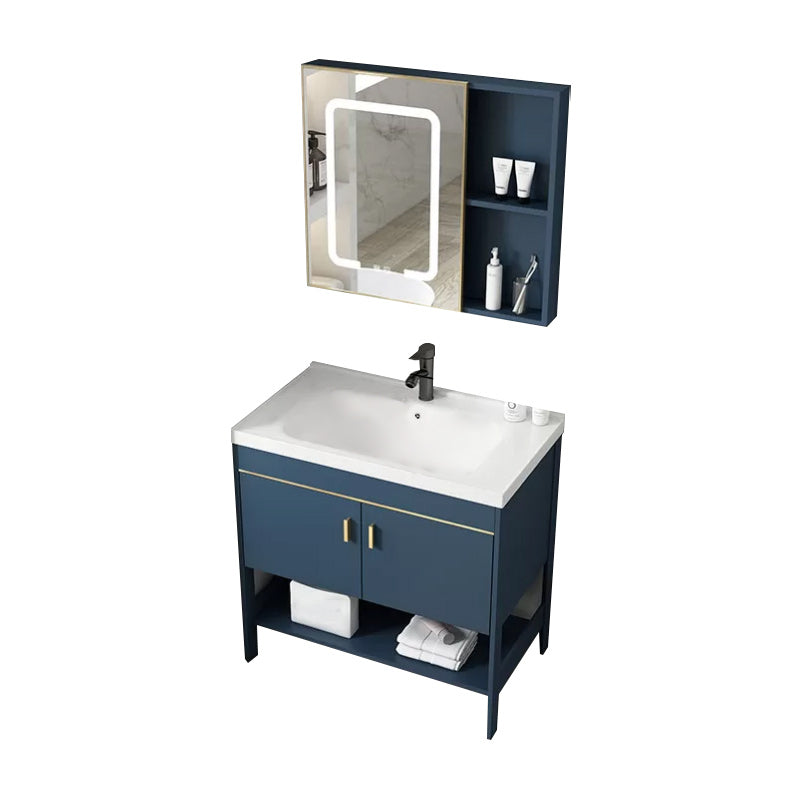 Glam Sink Vanity Stainless Steel Standalone Cabinet and Shelving Included Vanity Set Vanity & Faucet & Mirror Cabinet Smart Control Included Clearhalo 'Bathroom Remodel & Bathroom Fixtures' 'Bathroom Vanities' 'bathroom_vanities' 'Home Improvement' 'home_improvement' 'home_improvement_bathroom_vanities' 6286477