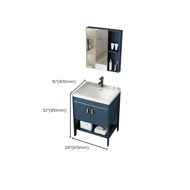 Glam Sink Vanity Stainless Steel Standalone Cabinet and Shelving Included Vanity Set Clearhalo 'Bathroom Remodel & Bathroom Fixtures' 'Bathroom Vanities' 'bathroom_vanities' 'Home Improvement' 'home_improvement' 'home_improvement_bathroom_vanities' 6286482