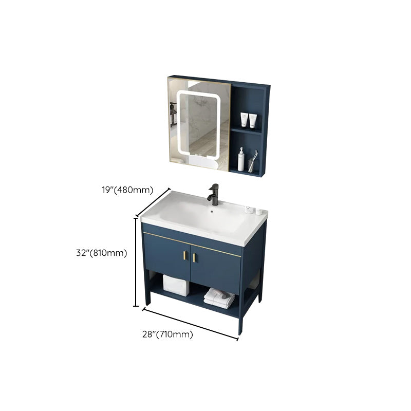 Glam Sink Vanity Stainless Steel Standalone Cabinet and Shelving Included Vanity Set Clearhalo 'Bathroom Remodel & Bathroom Fixtures' 'Bathroom Vanities' 'bathroom_vanities' 'Home Improvement' 'home_improvement' 'home_improvement_bathroom_vanities' 6286486