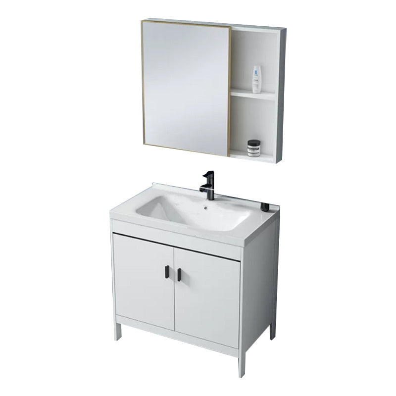 Modern Sink Vanity Wood with Mirror Faucet and Standalone Cabinet Sink Floor Cabinet Vanity & Faucet & Mirror Cabinet 28"L x 18.9"W x 31.9"H Smart Control Not Included Clearhalo 'Bathroom Remodel & Bathroom Fixtures' 'Bathroom Vanities' 'bathroom_vanities' 'Home Improvement' 'home_improvement' 'home_improvement_bathroom_vanities' 6286490