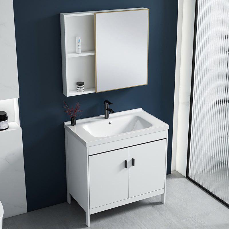 Modern Sink Vanity Wood with Mirror Faucet and Standalone Cabinet Sink Floor Cabinet Clearhalo 'Bathroom Remodel & Bathroom Fixtures' 'Bathroom Vanities' 'bathroom_vanities' 'Home Improvement' 'home_improvement' 'home_improvement_bathroom_vanities' 6286494