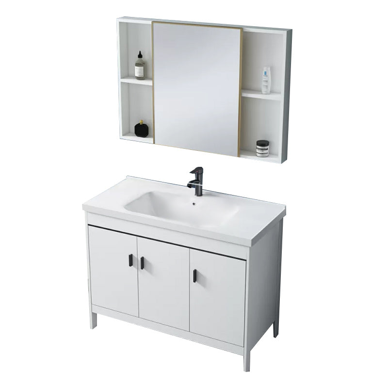 Modern Sink Vanity Wood with Mirror Faucet and Standalone Cabinet Sink Floor Cabinet Vanity & Faucet & Mirror Cabinet 35.8"L x 18.9"W x 31.9"H Smart Control Not Included Clearhalo 'Bathroom Remodel & Bathroom Fixtures' 'Bathroom Vanities' 'bathroom_vanities' 'Home Improvement' 'home_improvement' 'home_improvement_bathroom_vanities' 6286495