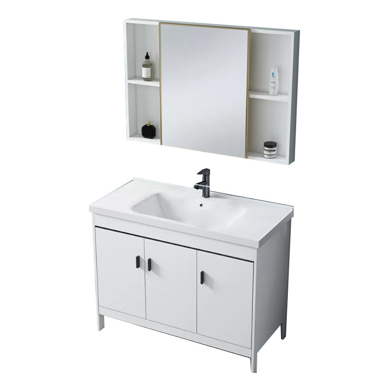 Modern Sink Vanity Wood with Mirror Faucet and Standalone Cabinet Sink Floor Cabinet Vanity & Faucet & Mirror Cabinet 39.8"L x 18.9"W x 31.9"H Smart Control Not Included Clearhalo 'Bathroom Remodel & Bathroom Fixtures' 'Bathroom Vanities' 'bathroom_vanities' 'Home Improvement' 'home_improvement' 'home_improvement_bathroom_vanities' 6286496