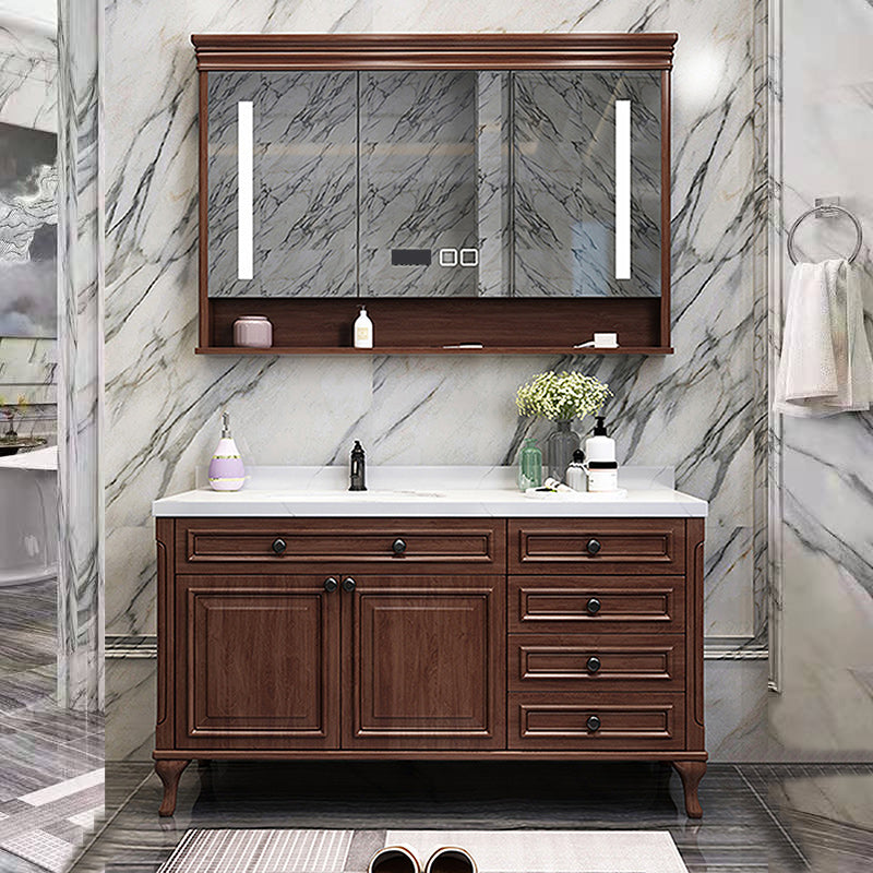 Traditional Bathroom Vanity Set Wood Mirror and Faucet Included Freestanding Bath Vanity Vanity & Faucet & Mirror Cabinet Brown Clearhalo 'Bathroom Remodel & Bathroom Fixtures' 'Bathroom Vanities' 'bathroom_vanities' 'Home Improvement' 'home_improvement' 'home_improvement_bathroom_vanities' 6287770