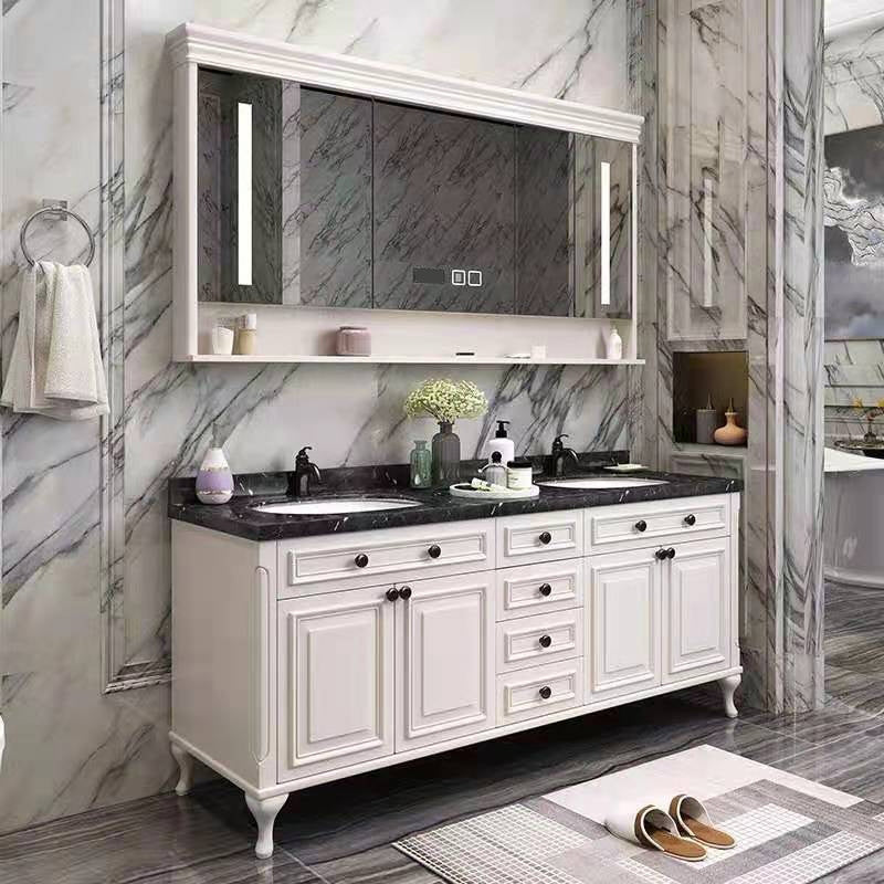 Traditional Bathroom Vanity Set Wood Mirror and Faucet Included Freestanding Bath Vanity Vanity & Faucet & Mirror Cabinet 55"L x 21.5"W x 31.5"H White Clearhalo 'Bathroom Remodel & Bathroom Fixtures' 'Bathroom Vanities' 'bathroom_vanities' 'Home Improvement' 'home_improvement' 'home_improvement_bathroom_vanities' 6287774