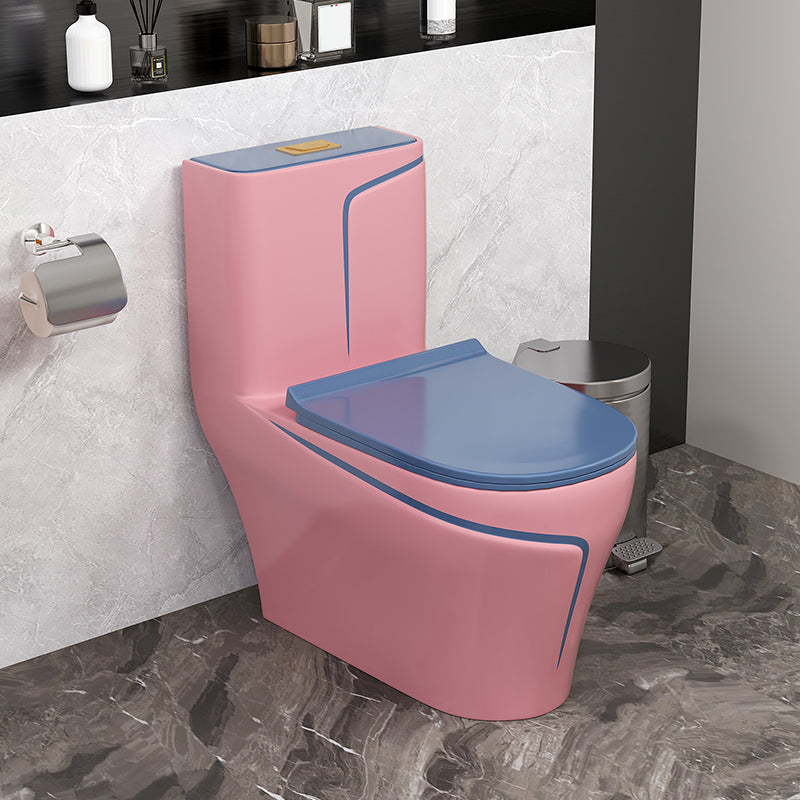 Traditional Flush Toilet Floor Mount One-Piece Toilet with Slow Close Seat Pink-Blue Clearhalo 'Bathroom Remodel & Bathroom Fixtures' 'Home Improvement' 'home_improvement' 'home_improvement_toilets' 'Toilets & Bidets' 'Toilets' 6288404
