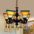 Geometric Hanging light Retro Style Stained Glass 5 Bulbs Chandelier with Crystal Pendants in Yellow/Blue for Bedroom Yellow Clearhalo 'Ceiling Lights' 'Chandeliers' 'Industrial' 'Island Lights' 'Middle Century Chandeliers' 'Tiffany Chandeliers' 'Tiffany close to ceiling' 'Tiffany' Lighting' 62966