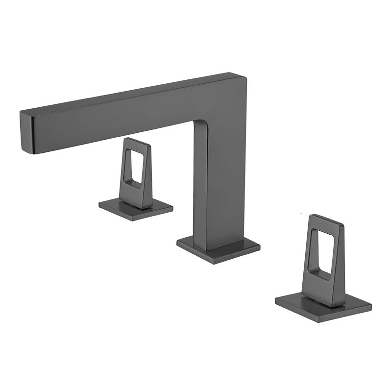 Light Luxury Vessel Sink Faucet 3 Hole Lever Handles Faucet for Bathroom Silver Gray Clearhalo 'Bathroom Remodel & Bathroom Fixtures' 'Bathroom Sink Faucets' 'Bathroom Sinks & Faucet Components' 'bathroom_sink_faucets' 'Home Improvement' 'home_improvement' 'home_improvement_bathroom_sink_faucets' 6298154